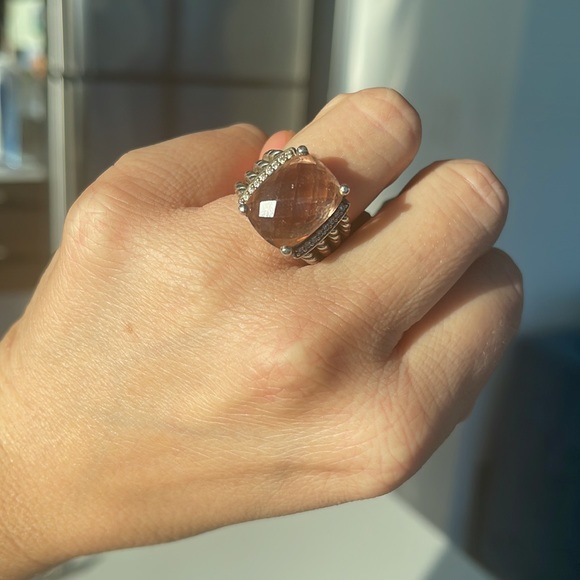 David Yurman Wheaton® Ring in Sterling Silver, Morganite & Pavé Diamonds - Picture 2 of 10